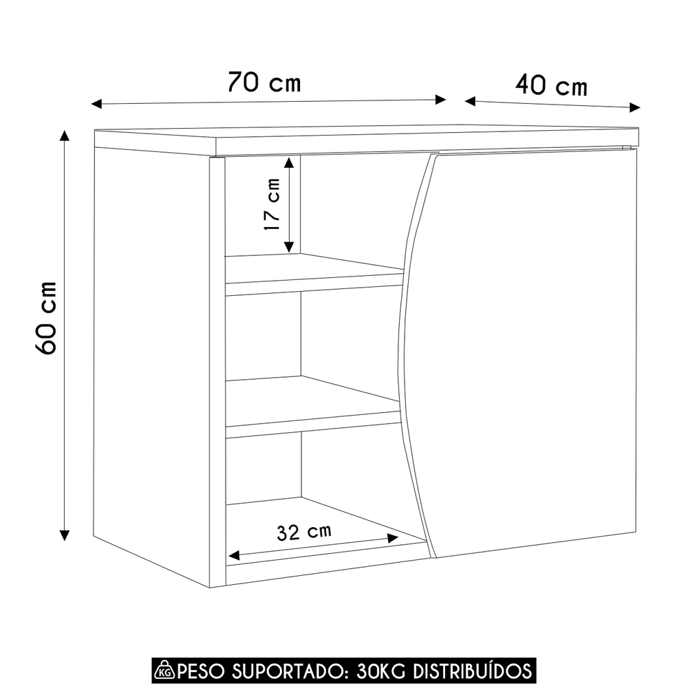 Gabinete de Banheiro 70cm Para Cuba 1 Porta Luanda Mel F10 - Mpozenato