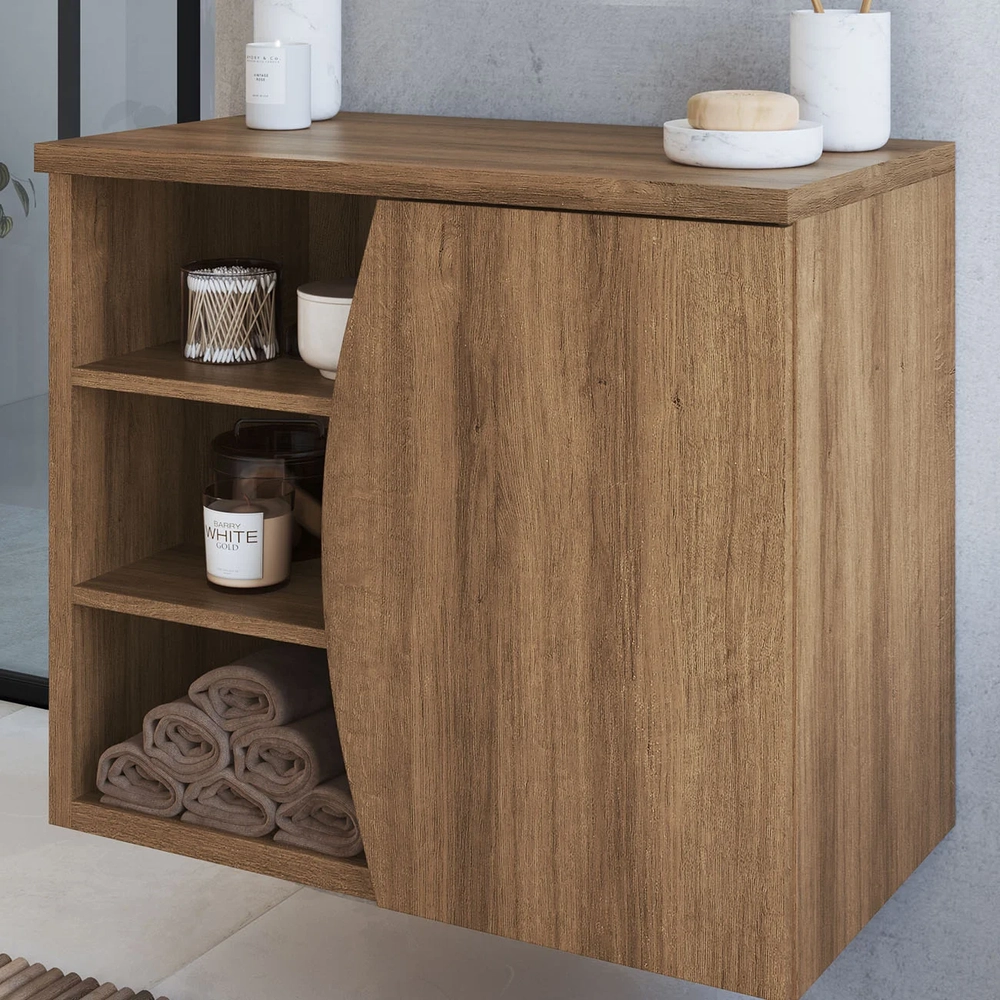 Gabinete de Banheiro 70cm Para Cuba e Espelheira Luanda Mel F10 - Mpozenato