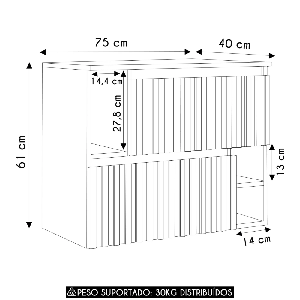 Gabinete Banheiro 75cm Para Cuba 2 Portas Tunís Mel F10  - Mpozenato