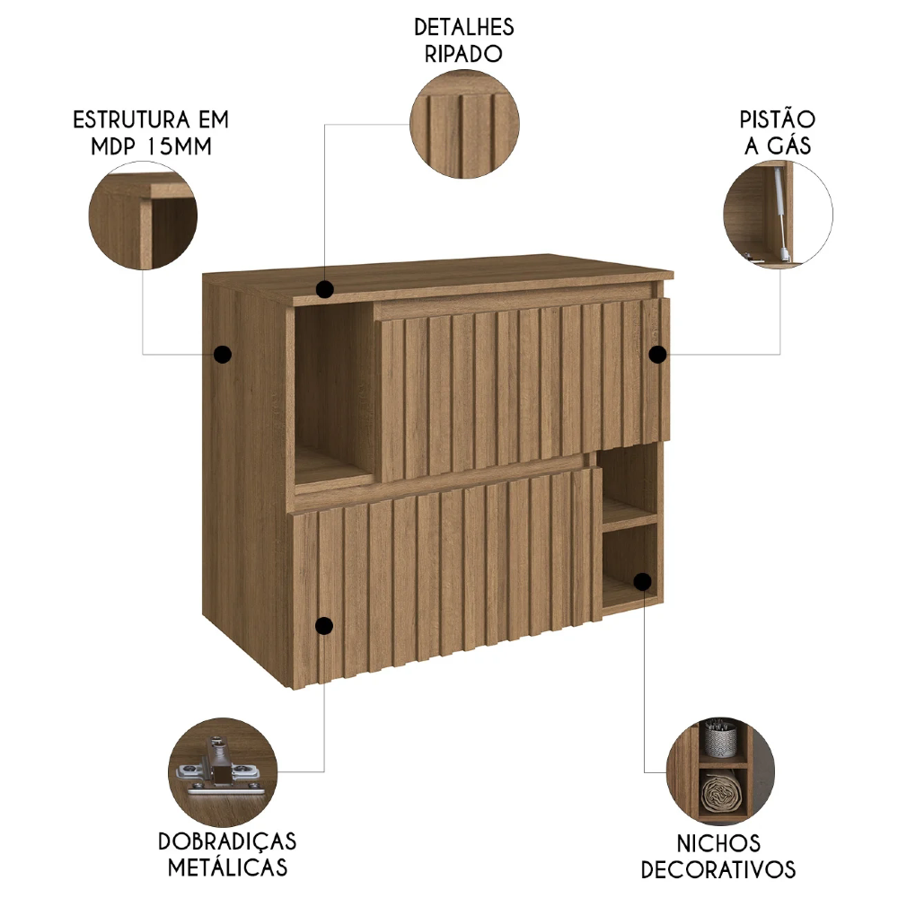 Gabinete Banheiro 75cm Para Cuba 2 Portas Tunís Mel F10  - Mpozenato