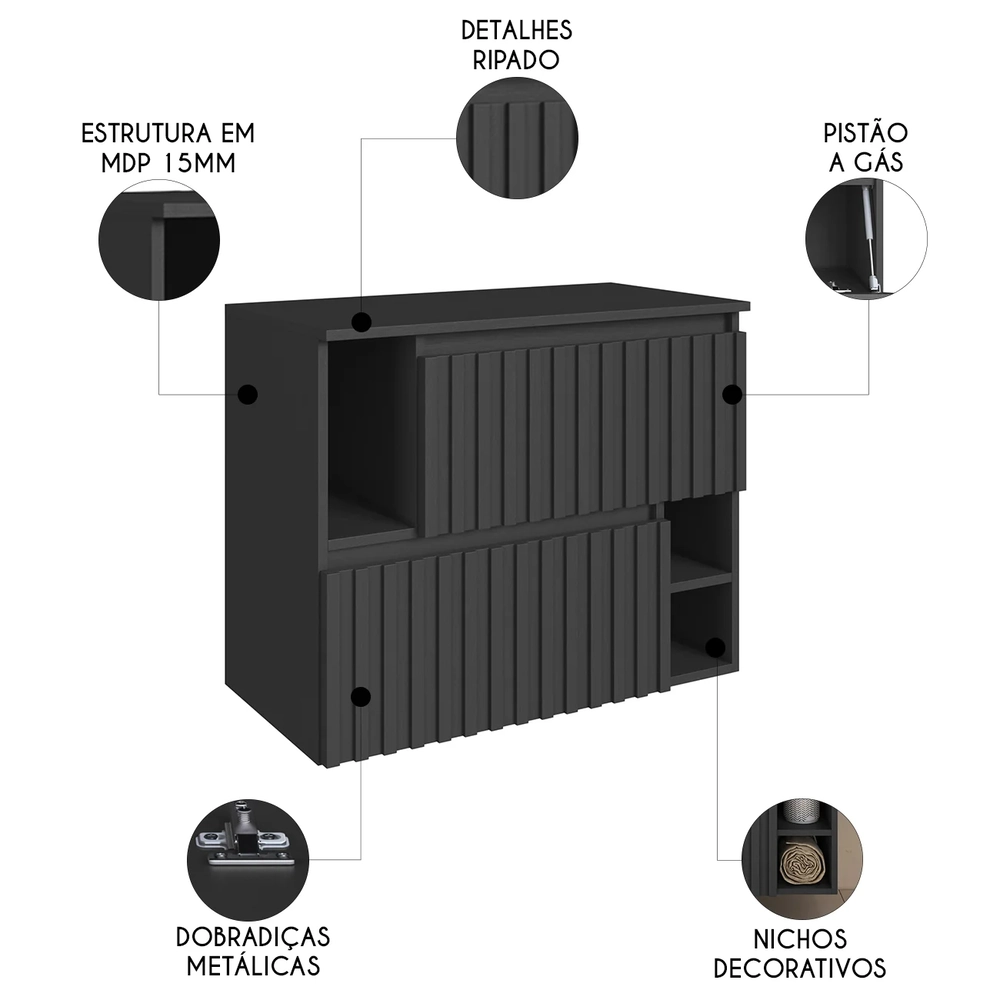 Gabinete Banheiro 75cm Para Cuba 2 Portas Tunís Grafite F10 - Mpozenato