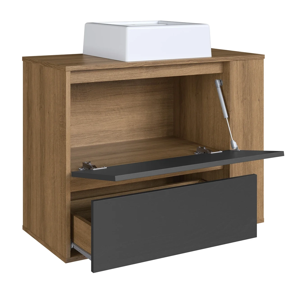 Gabinete de Banheiro 79cm com Cuba 1 Porta Zeus Mel/Grafite F10  - Mpozenato