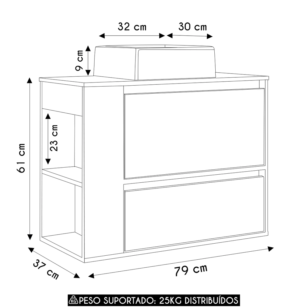 Gabinete de Banheiro 79cm com Cuba 1 Porta Zeus Mel/Grafite F10  - Mpozenato