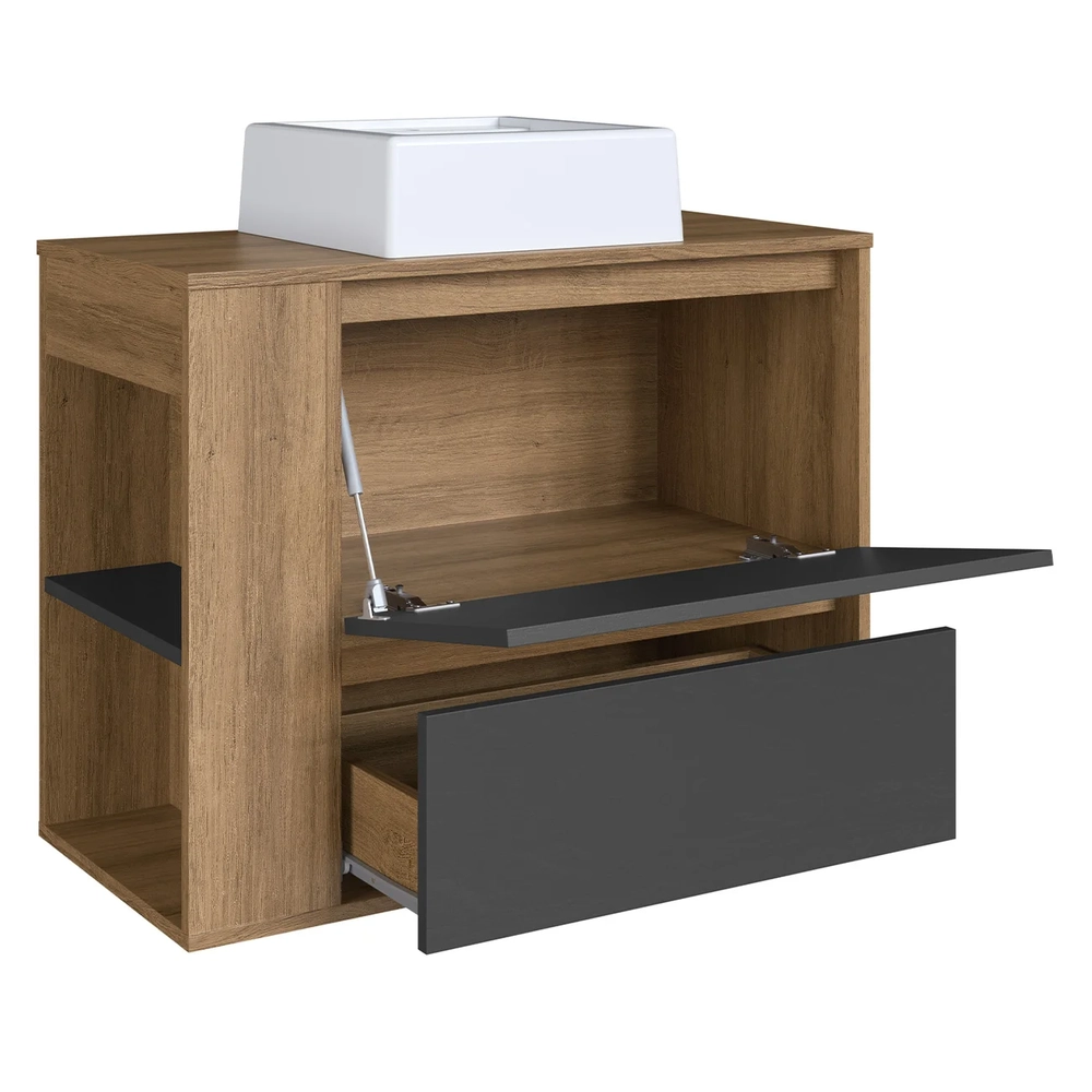 Gabinete de Banheiro 79cm com Cuba 1 Porta Zeus Mel/Grafite F10  - Mpozenato