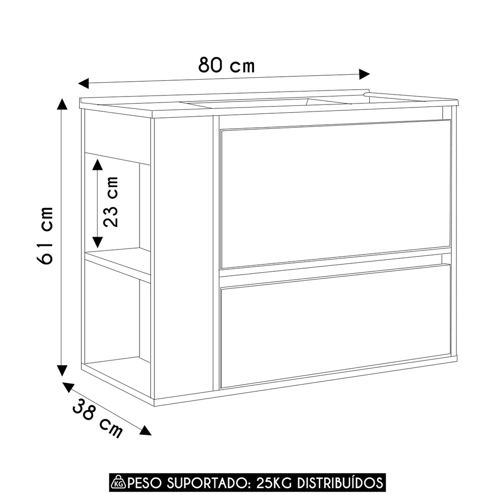 Gabinete de Banheiro 80cm com Lavatório 1 Porta Zeus Branco F10  - Mpozenato