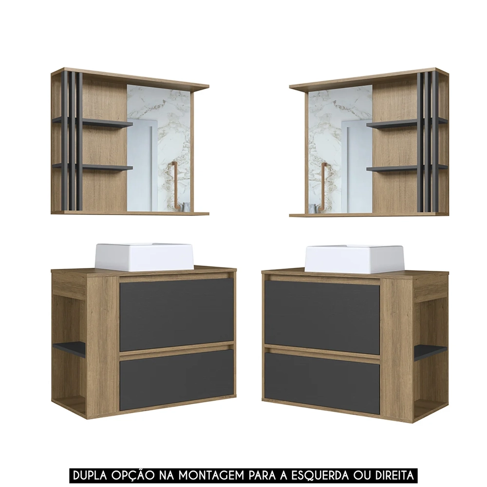 Gabinete Banheiro com Cuba e Espelheira Zeus Mel/Grafite F10 - Mpozenato