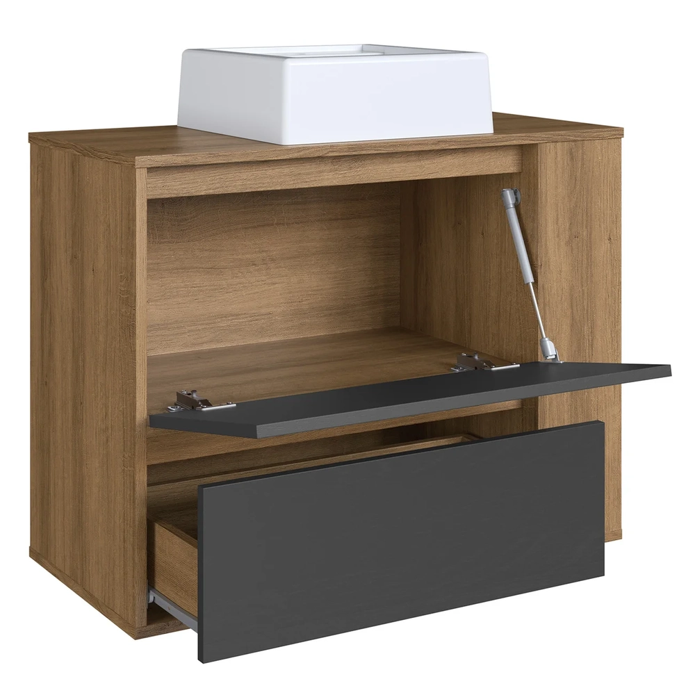 Gabinete Banheiro com Cuba e Espelheira Zeus Mel/Grafite F10 - Mpozenato