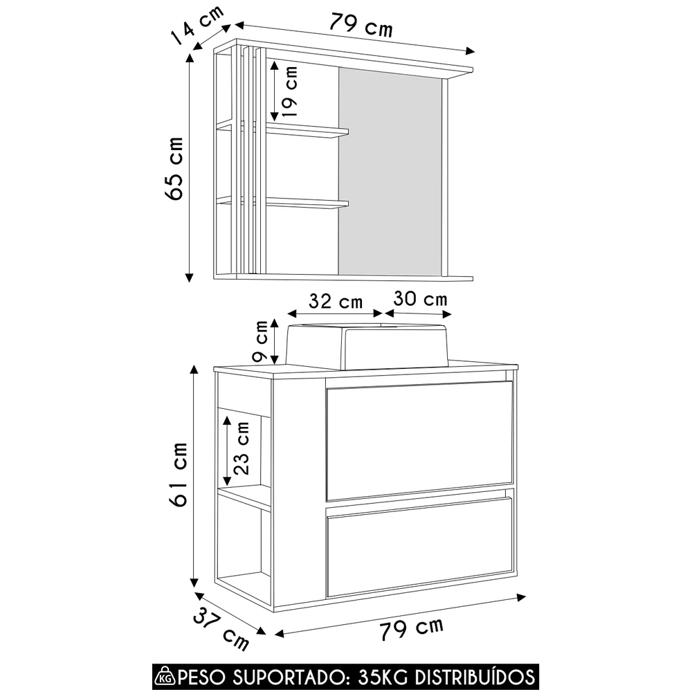 Gabinete Banheiro com Cuba e Espelheira Zeus Mel/Grafite F10 - Mpozenato