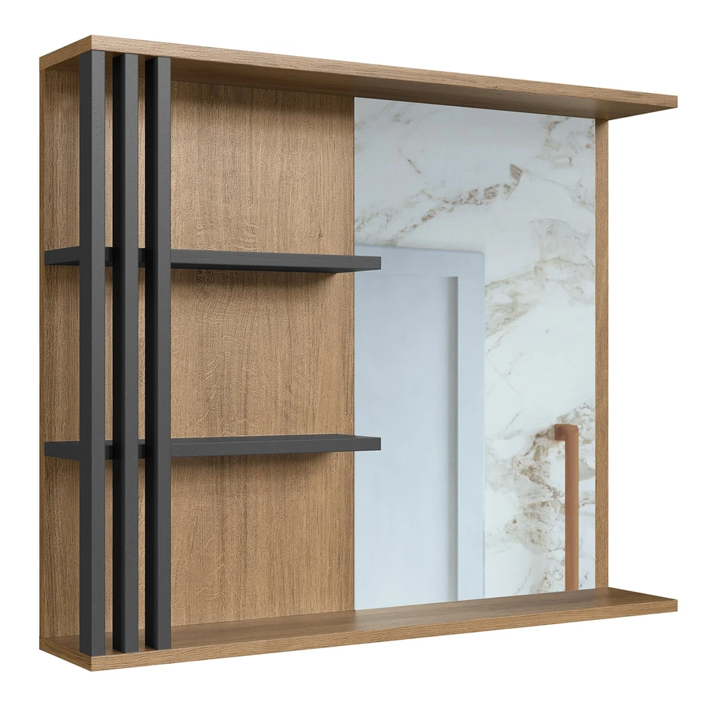 Gabinete Banheiro com Cuba e Espelheira Zeus Mel/Grafite F10 - Mpozenato