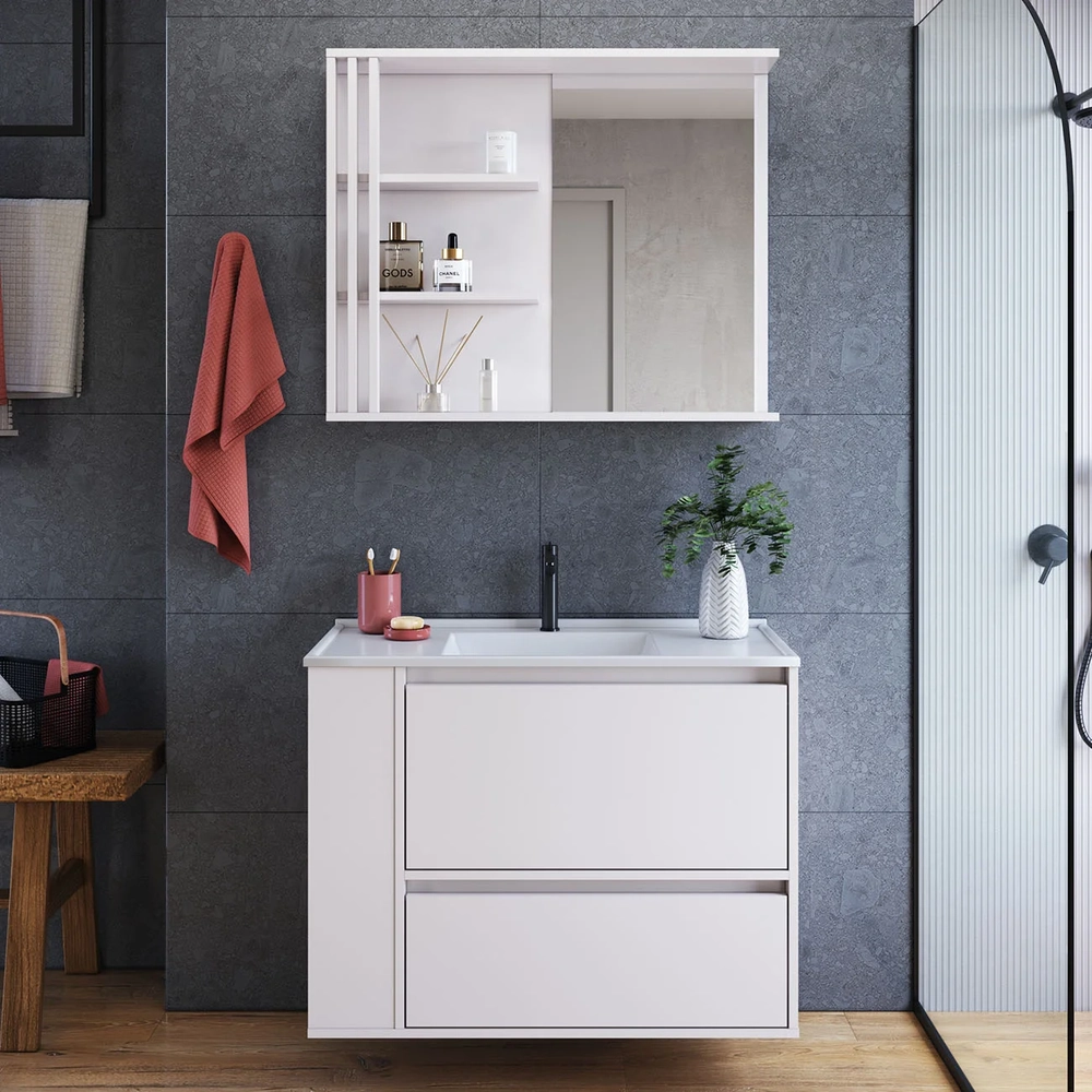 Gabinete Banheiro com Lavatório e Espelheira Zeus Branco F10 - Mpozenato