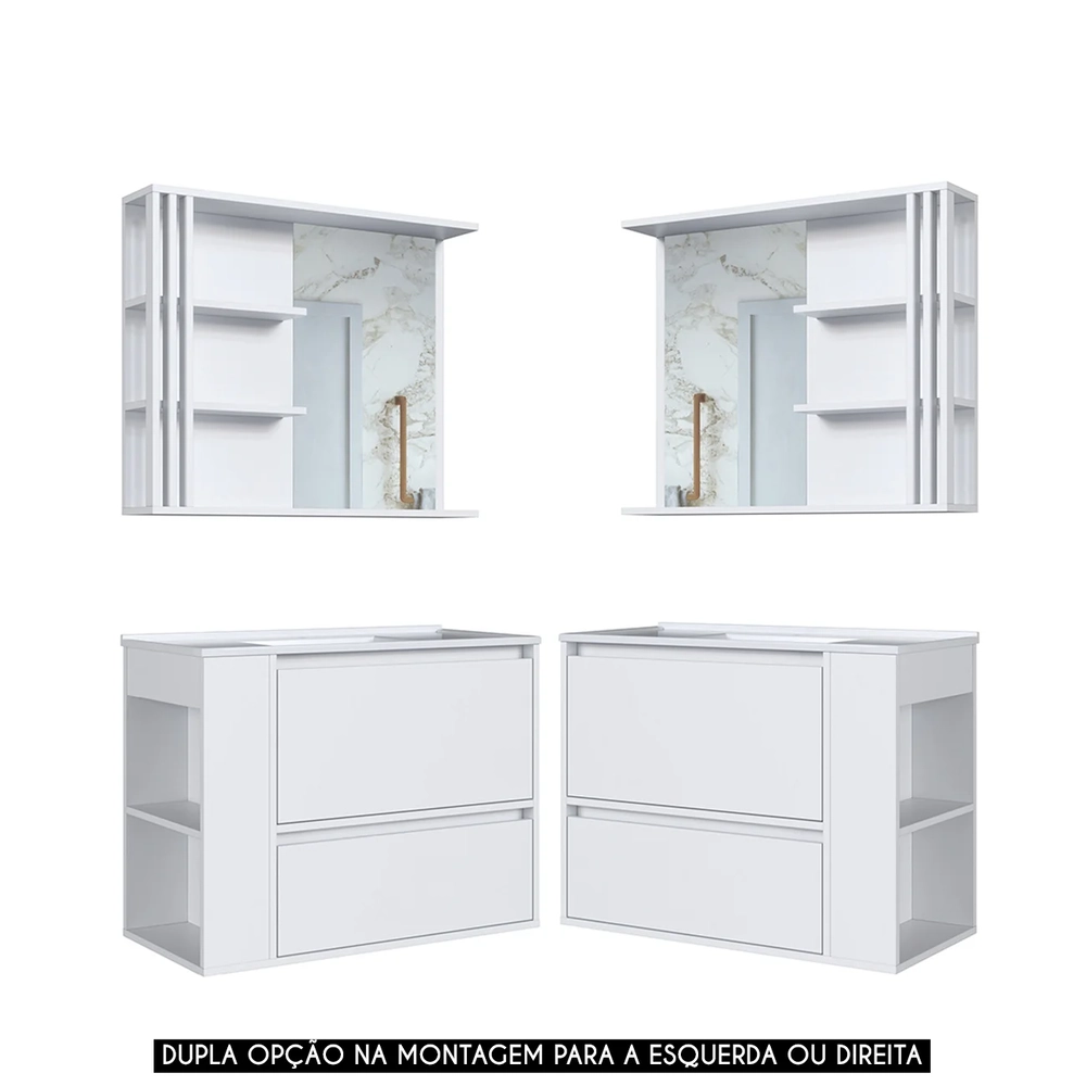 Gabinete Banheiro com Lavatório e Espelheira Zeus Branco F10 - Mpozenato