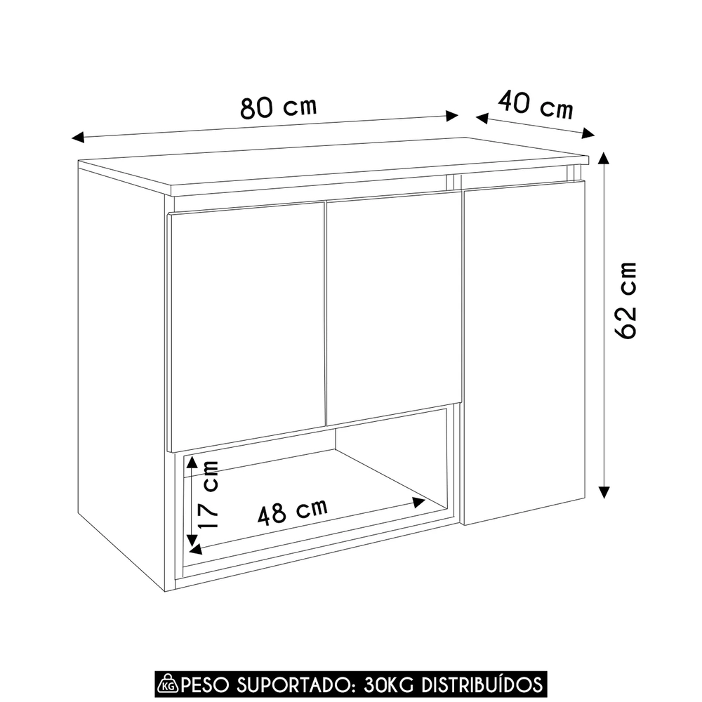 Gabinete Banheiro 80cm Para Cuba 3 Portas Eros Mel/Grafite F10 - Mpozenato