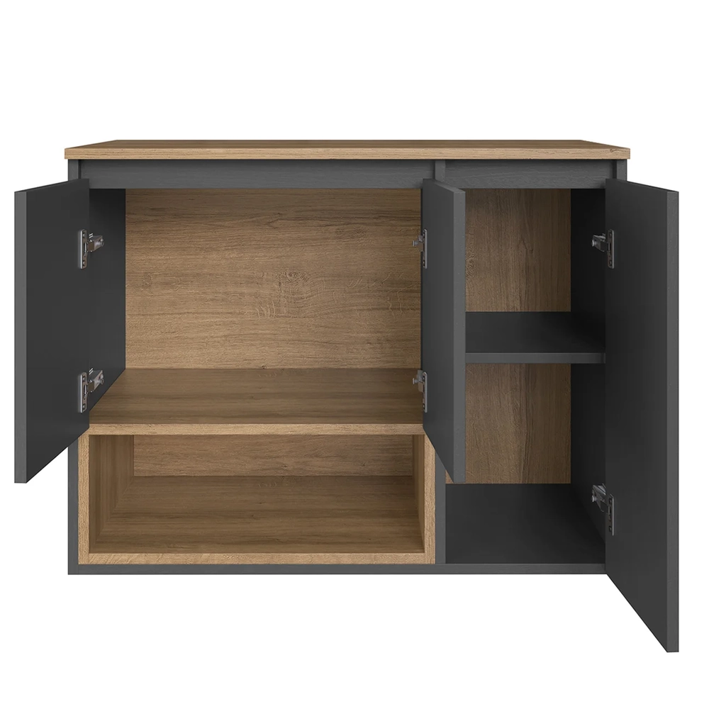 Gabinete Banheiro 80cm Para Cuba 3 Portas Eros Mel/Grafite F10 - Mpozenato