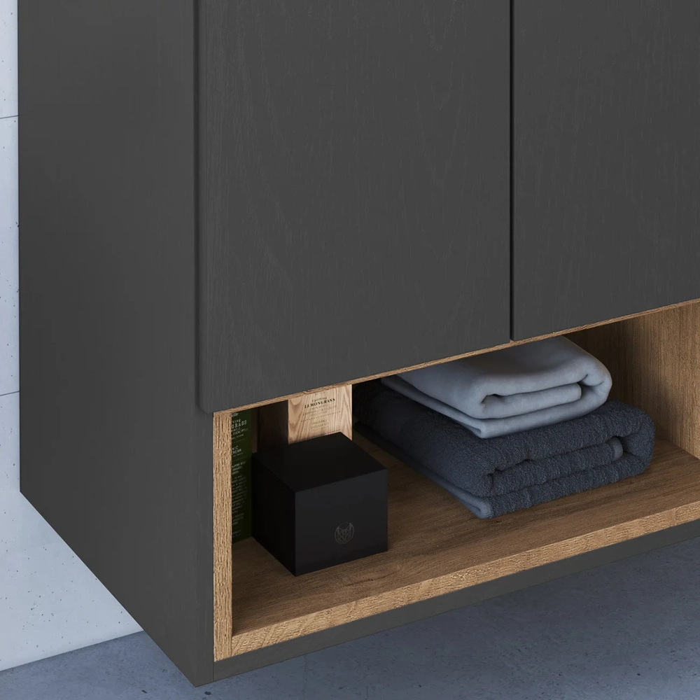 Gabinete Banheiro Para Cuba e Espelheira Eros Mel/Grafite F10 - Mpozenato