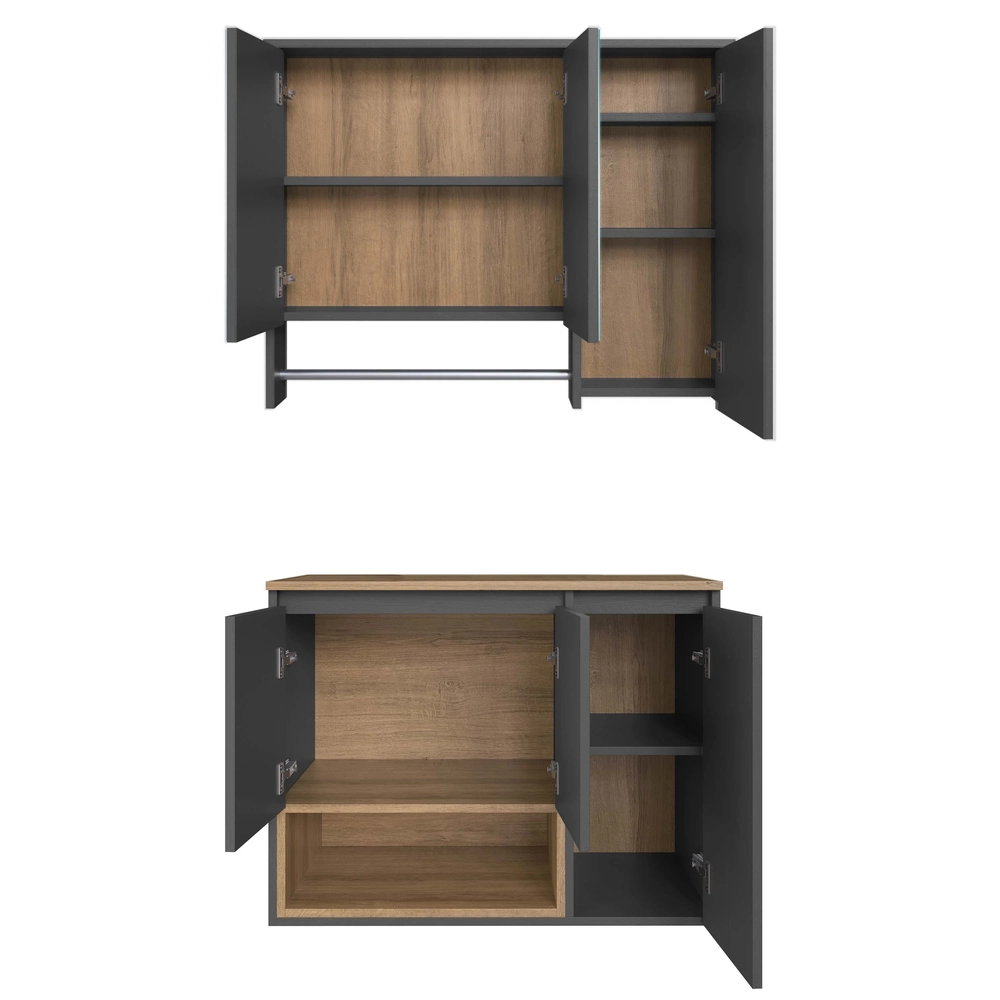 Gabinete Banheiro Para Cuba e Espelheira Eros Mel/Grafite F10 - Mpozenato