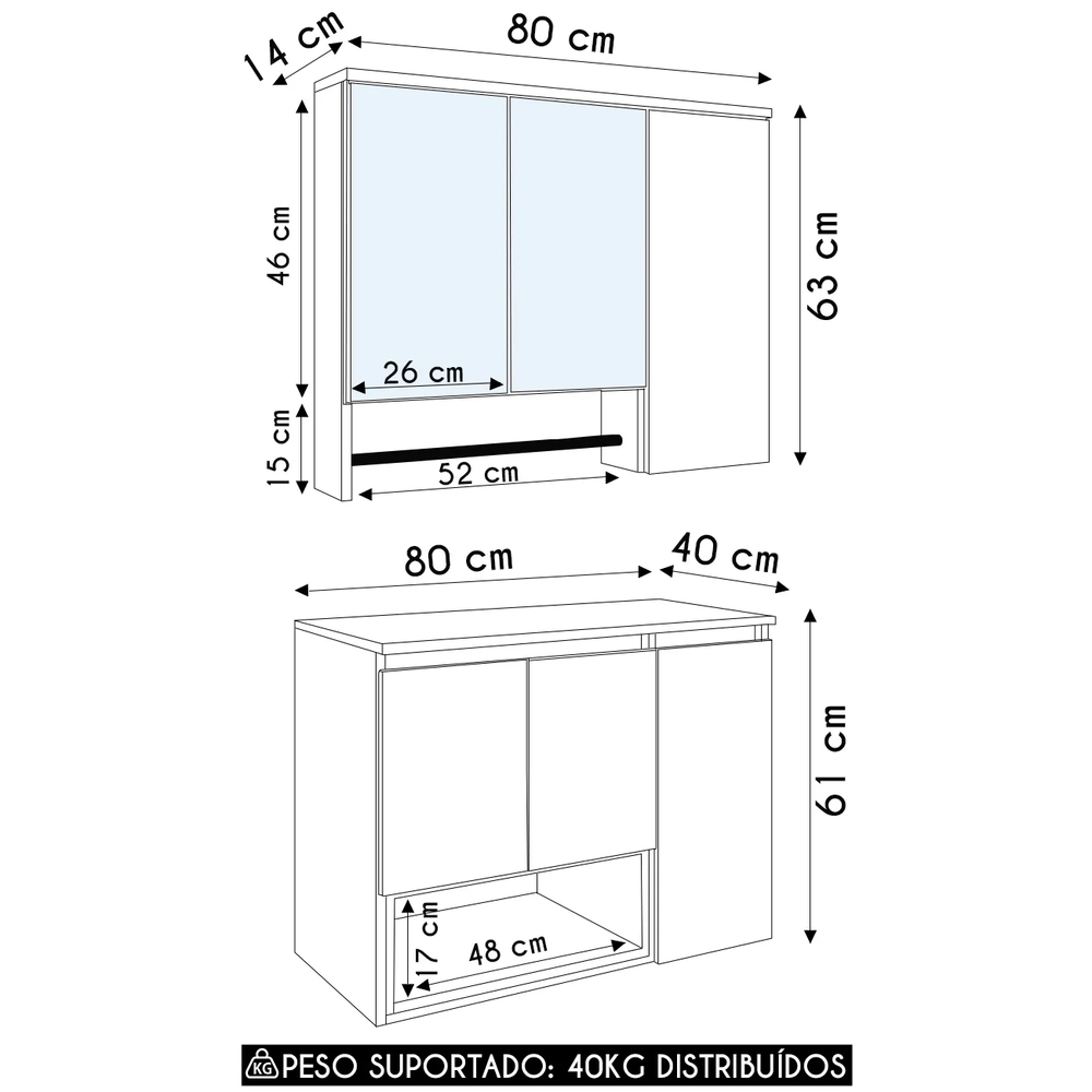 Gabinete Banheiro Para Cuba e Espelheira Eros Mel/Grafite F10 - Mpozenato