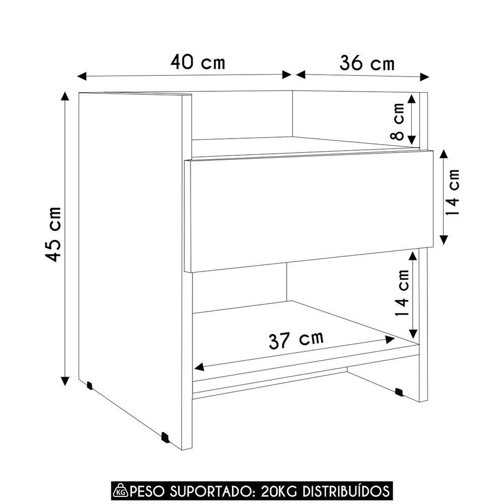 Mesa de Cabeceira 40cm com 1 Gaveta Freyr Mel/Arenas F10 - Mpozenato
