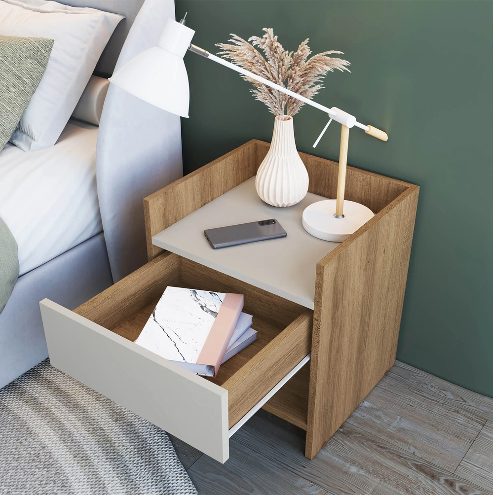 Mesa de Cabeceira 40cm com 1 Gaveta Freyr Mel/Arenas F10 - Mpozenato
