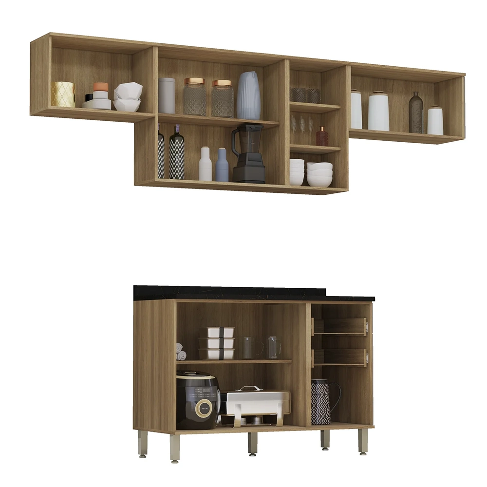 Armário Cozinha 4 Peças CP03 Com Tampo Nádia Mocca/Avelã L01 - Mpozenato