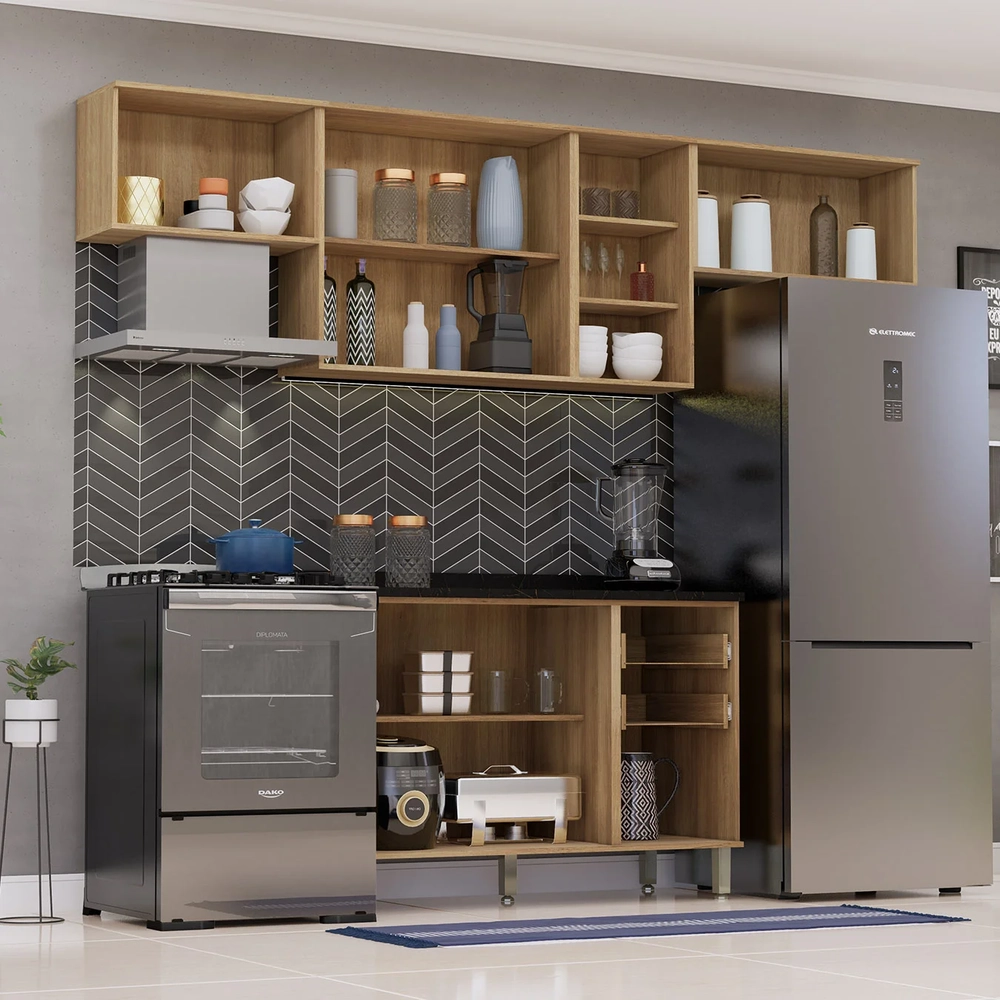 Armário Cozinha 4 Peças CP03 Com Tampo Nádia Mocca/Avelã L01 - Mpozenato