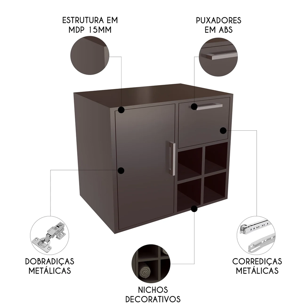 Gabinete Banheiro 68cm Para Cuba 1 Porta Nanna Grafite F10  - Mpozenato