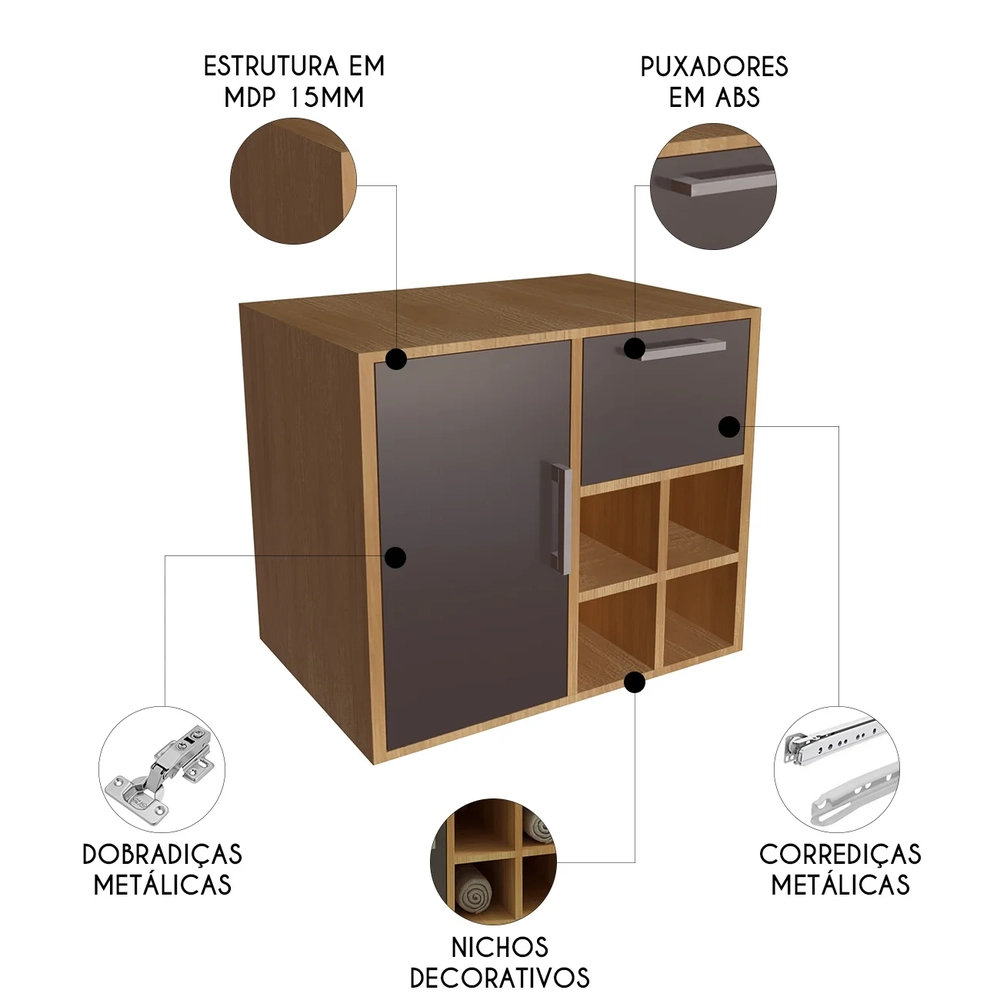 Gabinete Banheiro 68cm Para Cuba 1 Porta Nanna Mel/GrafiteF10 - Mpozenato