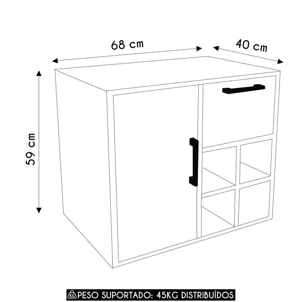 Gabinete Banheiro 68cm Para Cuba 1 Porta Nanna Mel/GrafiteF10 - Mpozenato