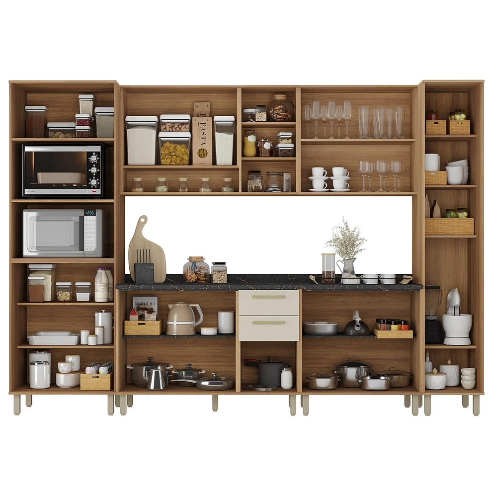 Armário Cozinha 6 Peças CP04 Com Tampo Nádia Mocca/Avelã L01 - Mpozenato