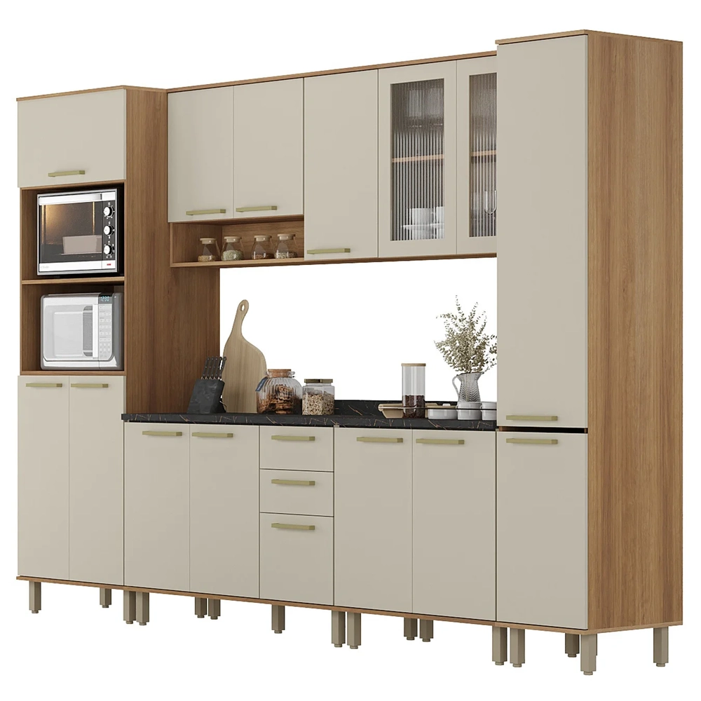 Armário Cozinha 6 Peças CP04 Com Tampo Nádia Mocca/Avelã L01 - Mpozenato