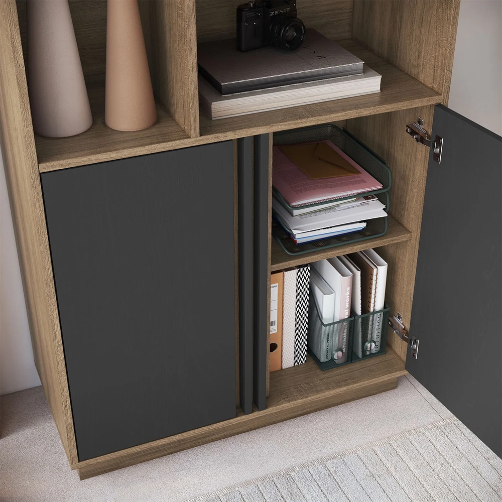 Estante Para Escritório 80cm 2 Portas Rael Mel/Grafite F10  - Mpozenato