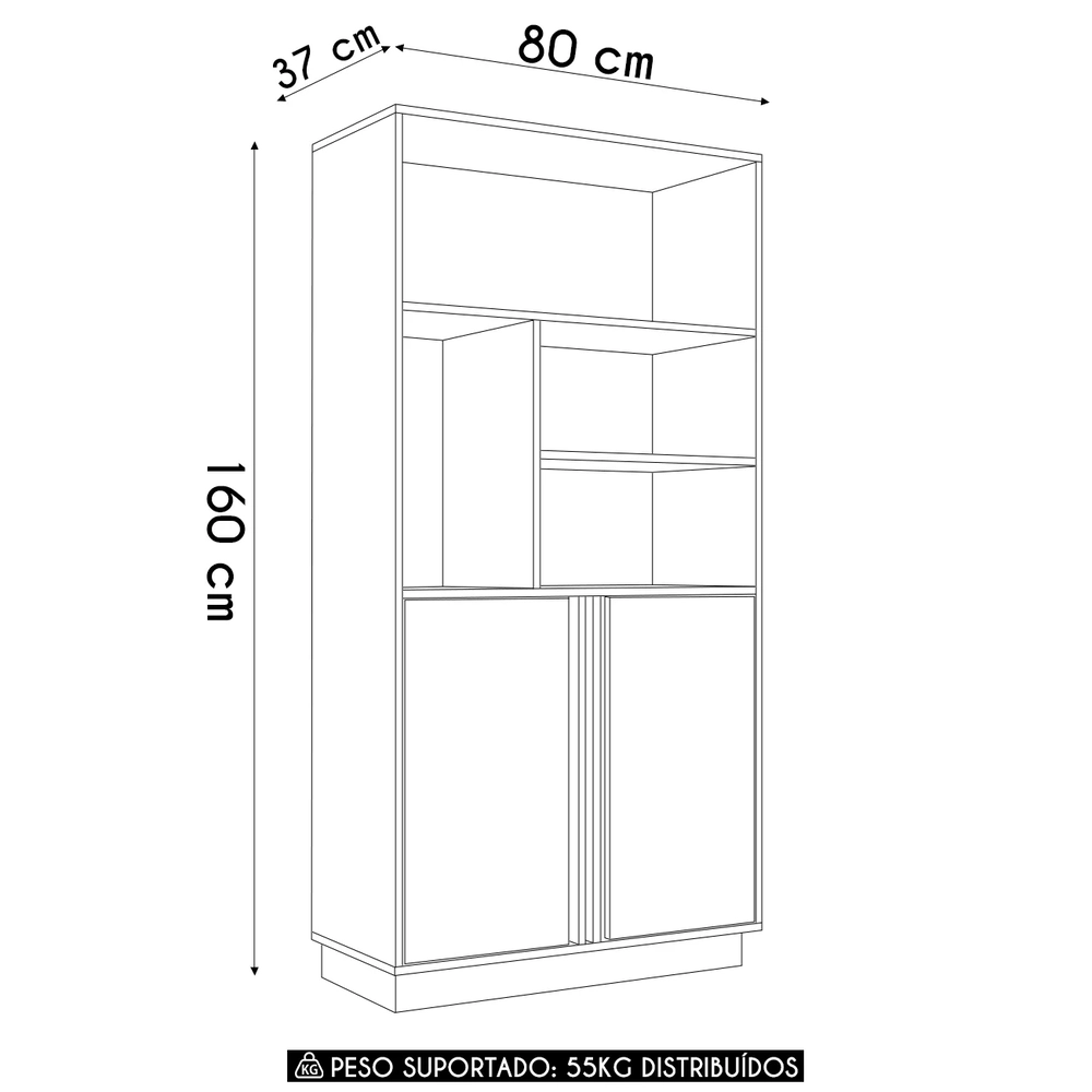 Estante Para Escritório 80cm 2 Portas Rael Mel/Grafite F10  - Mpozenato