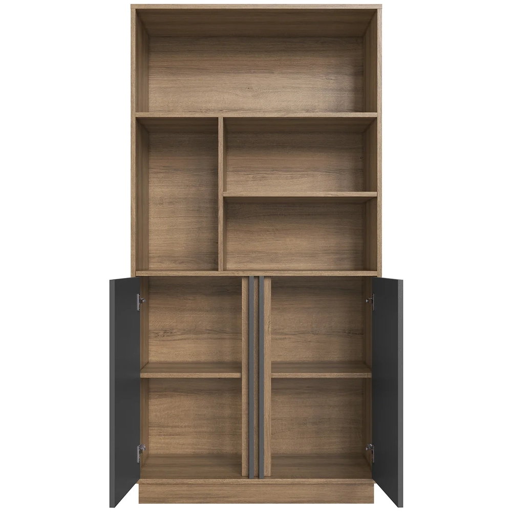 Estante Para Escritório 80cm 2 Portas Rael Mel/Grafite F10  - Mpozenato