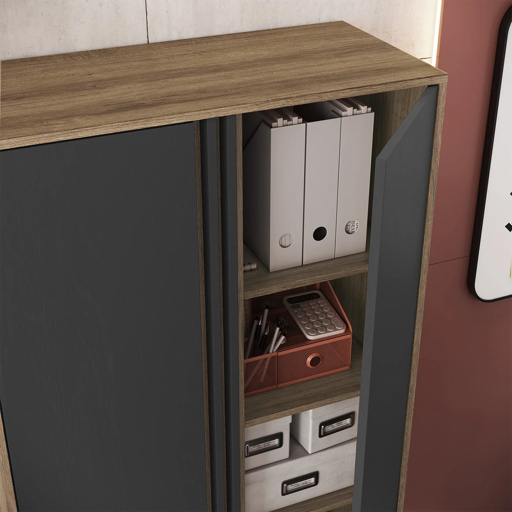 Armário Alto Para Escritório 80cm 2 Portas Rael Mel/Grafite F10 - Mpozenato