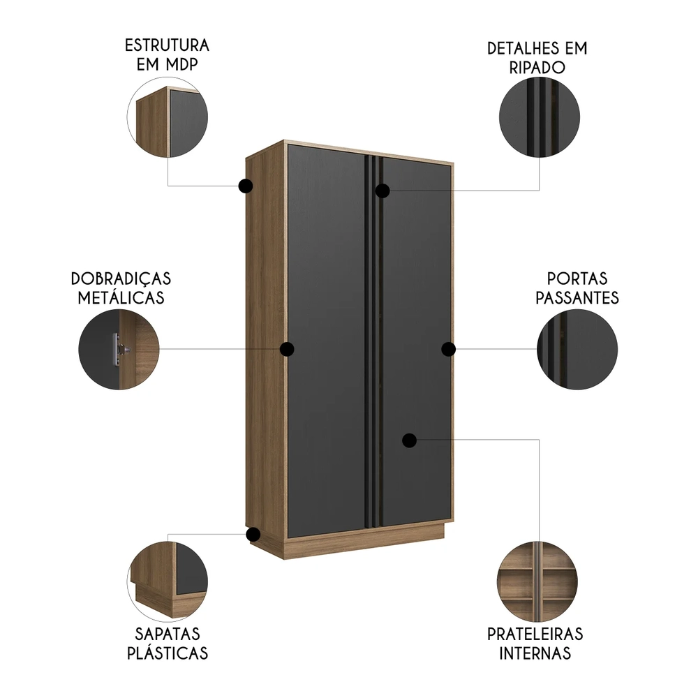 Armário Alto Para Escritório 80cm 2 Portas Rael Mel/Grafite F10 - Mpozenato