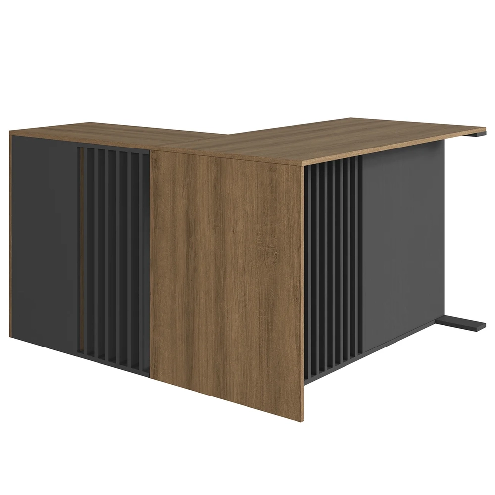 Escrivaninha em L 120cm 4 Gavetas Rael Mel/Grafite F10      - Mpozenato