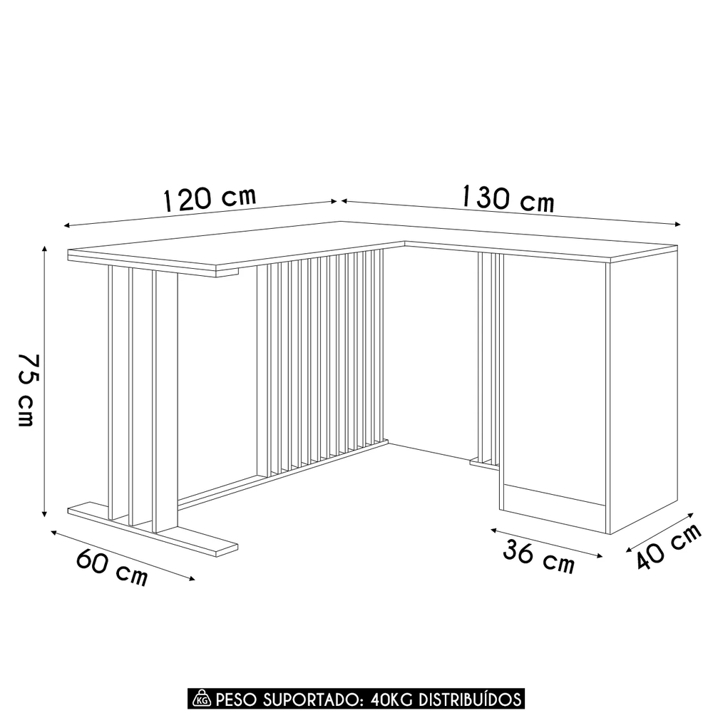 Escrivaninha em L 120cm 4 Gavetas Rael Mel/Grafite F10      - Mpozenato