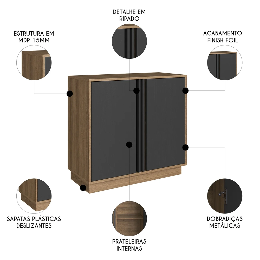 Balcão Para Escritório 80cm 2 Portas Rael Mel/Grafite F10   - Mpozenato