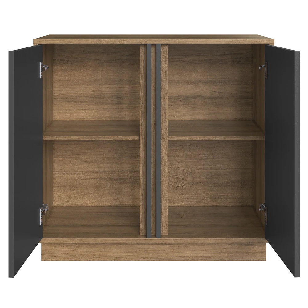 Balcão Para Escritório 80cm 2 Portas Rael Mel/Grafite F10   - Mpozenato