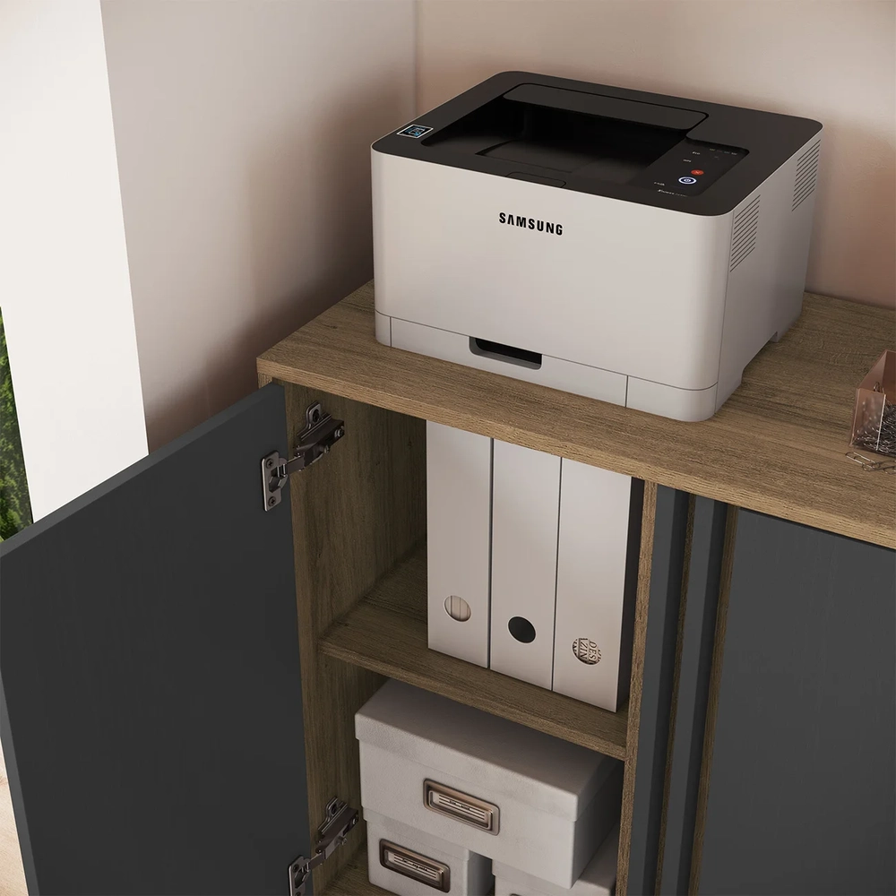 Balcão Para Escritório 80cm 2 Portas Rael Mel/Grafite F10   - Mpozenato