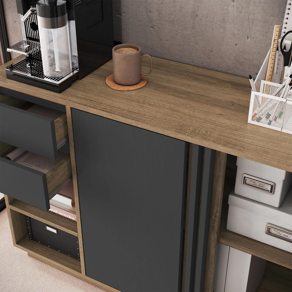 Escrivaninha em L Armário e Balcão Rael Mel/Grafite F10     - Mpozenato