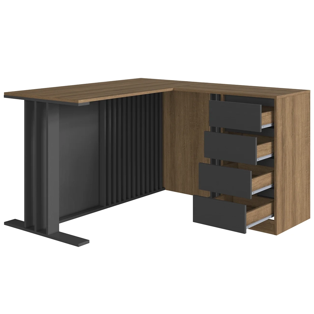 Escrivaninha em L Armário e Balcão Rael Mel/Grafite F10     - Mpozenato