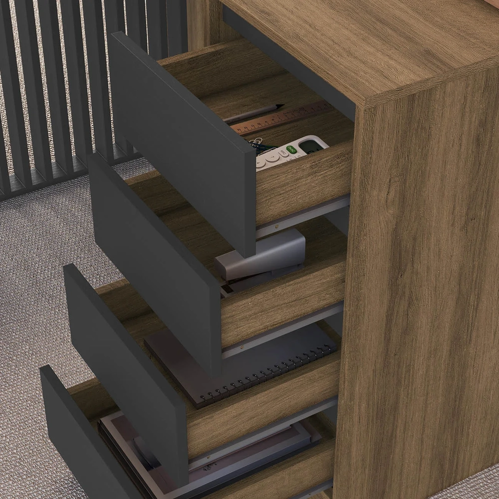 Escrivaninha em L Armário e Balcão Rael Mel/Grafite F10     - Mpozenato