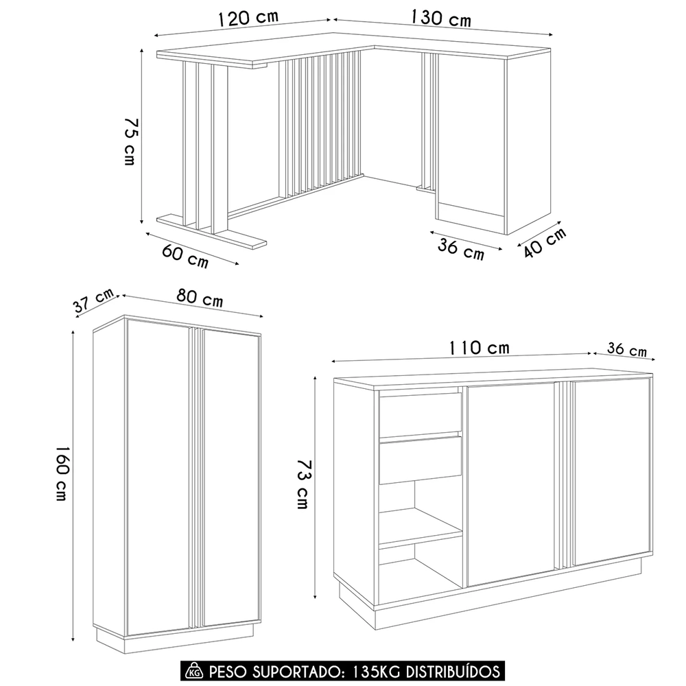 Escrivaninha em L Armário e Balcão Rael Mel/Grafite F10     - Mpozenato