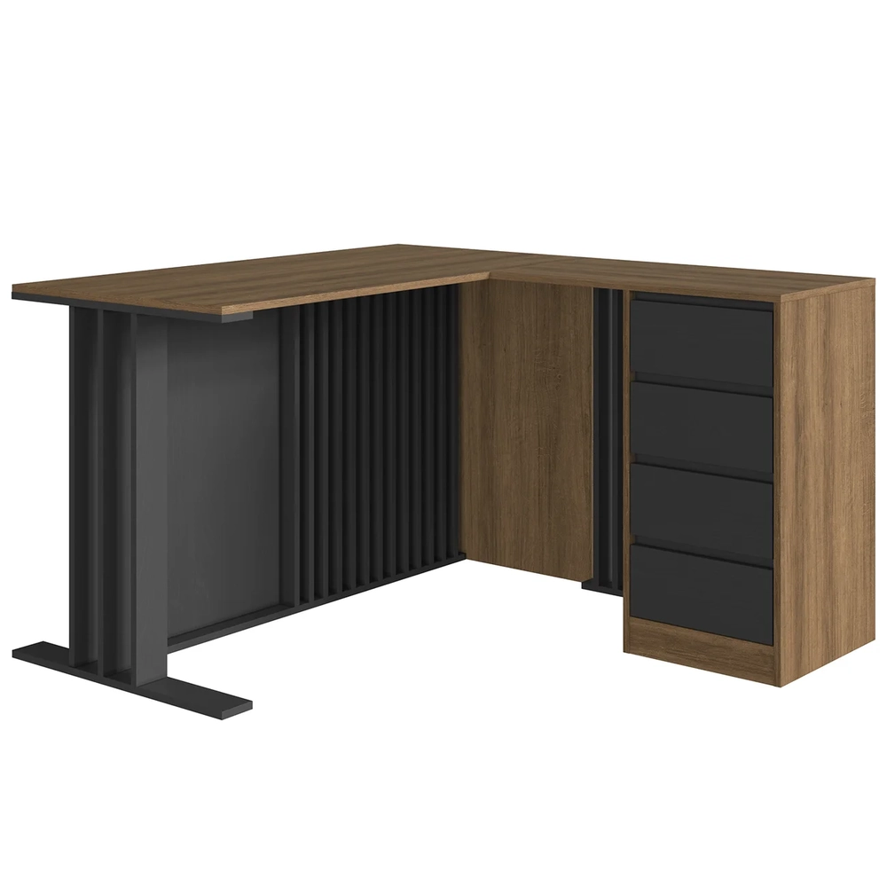 Escrivaninha em L Armário e Balcão Rael Mel/Grafite F10     - Mpozenato