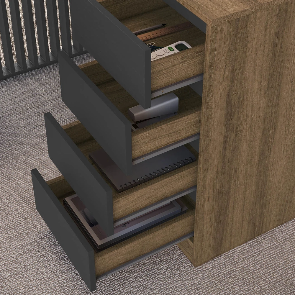 Escrivaninha em L e Balcão 2 Portas Rael Mel/Grafite F10 - Mpozenato