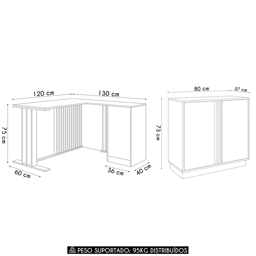 Escrivaninha em L e Balcão 2 Portas Rael Mel/Grafite F10 - Mpozenato