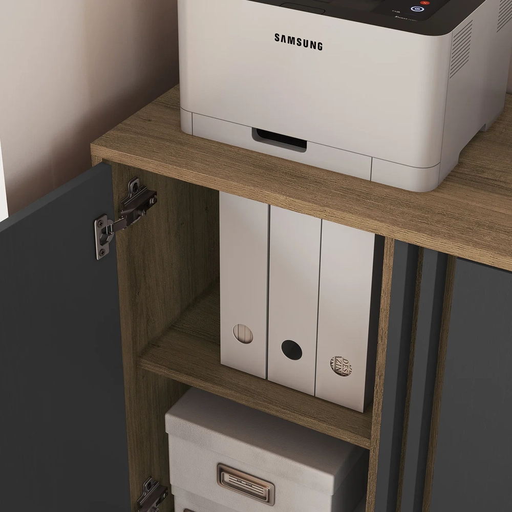 Escrivaninha em L e Balcão 2 Portas Rael Mel/Grafite F10 - Mpozenato