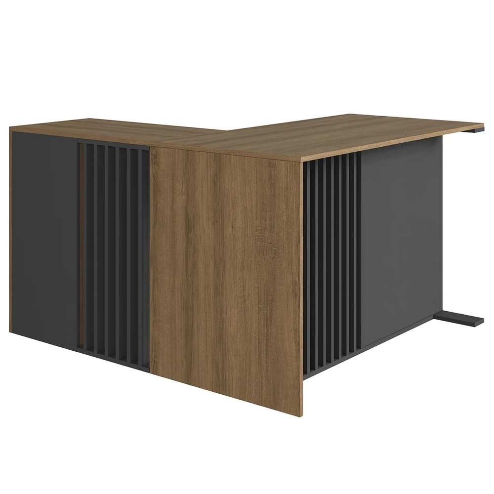 Escrivaninha em L e Balcão 2 Portas Rael Mel/Grafite F10 - Mpozenato