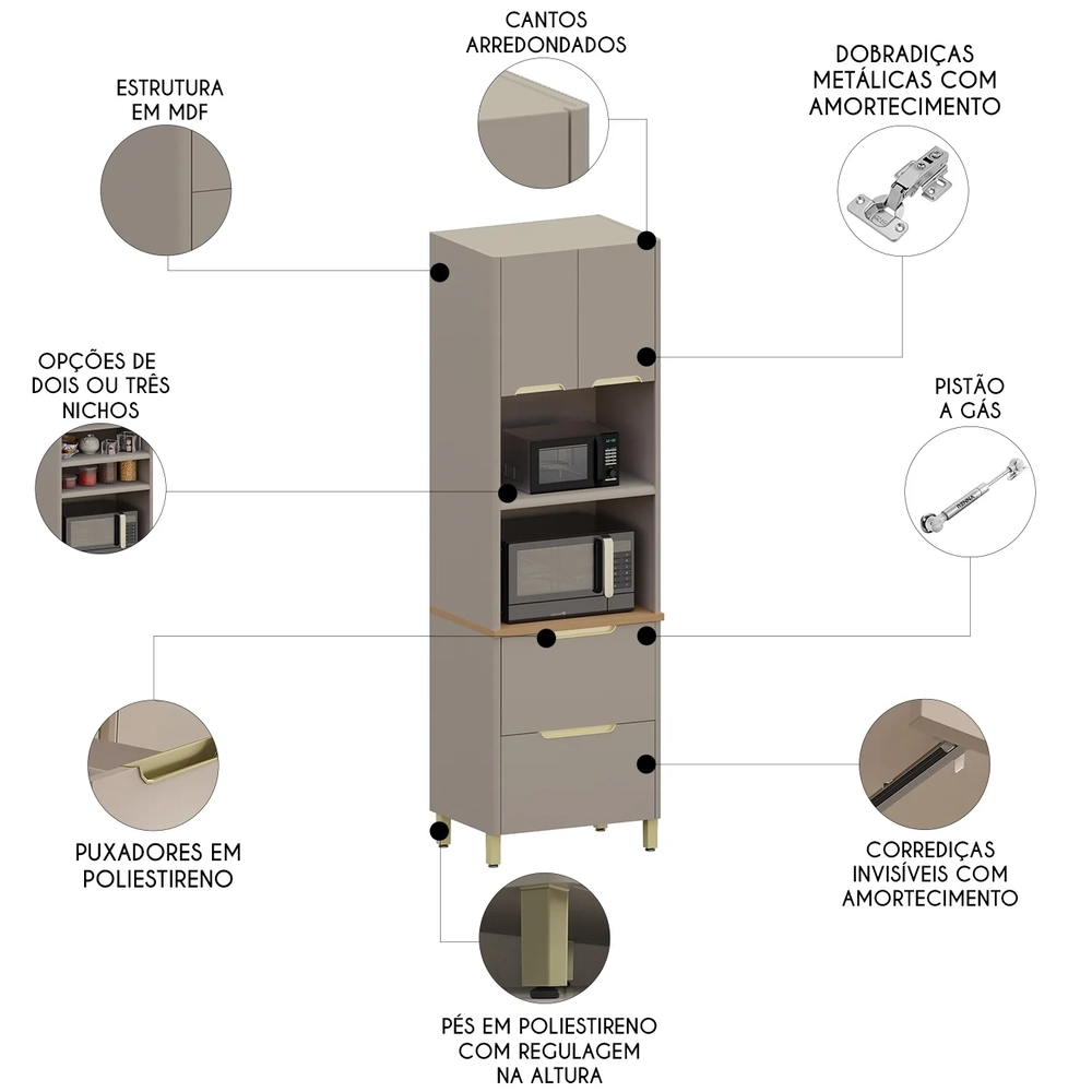 Paneleiro de Cozinha Torre Quente 70cm Marina Cinammon L01 - Mpozenato
