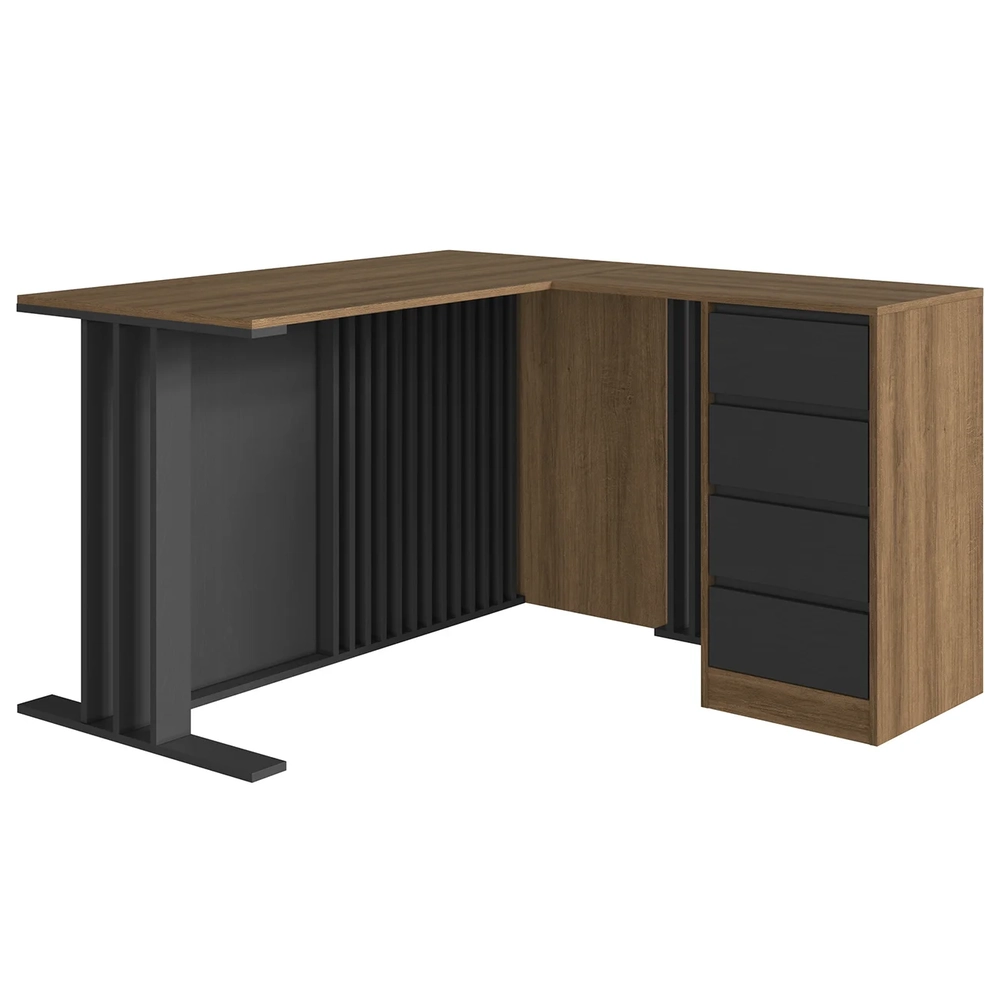 Escrivaninha em L e Estante 2 Portas Rael Mel/Grafite F10   - Mpozenato